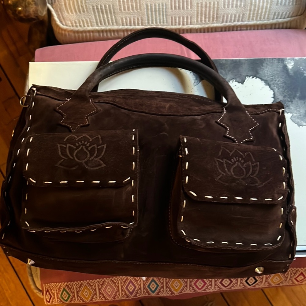 Y2K: Tylie Malibu 𖤹 Double Top Handle Satchel Bag Handbag 𖤹 Brown Suede 𖤹